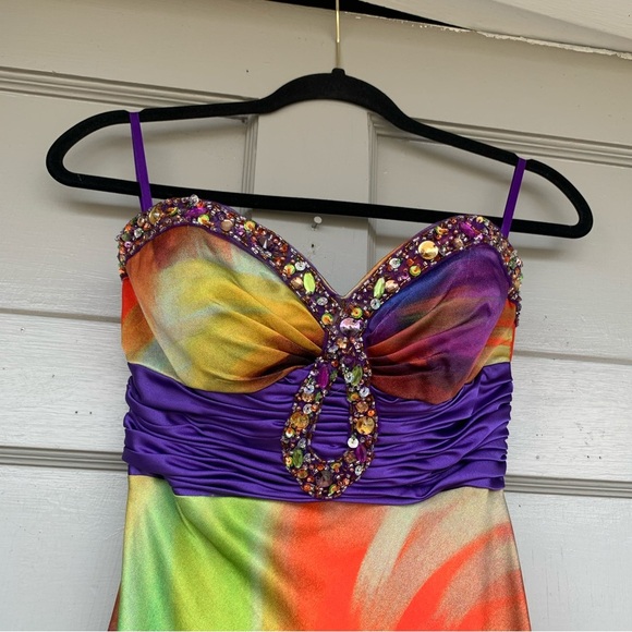 NINA CANACCI Strapless Formal Sequined Prom Gown Dress 2 Purple Orange Green - Picture 5 of 8